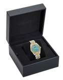 Shop Authentic Versace V-Code Analog Turquoise Dial Two Tone Steel Strap Watch for Women - VE8I00524 - Luxxuri
