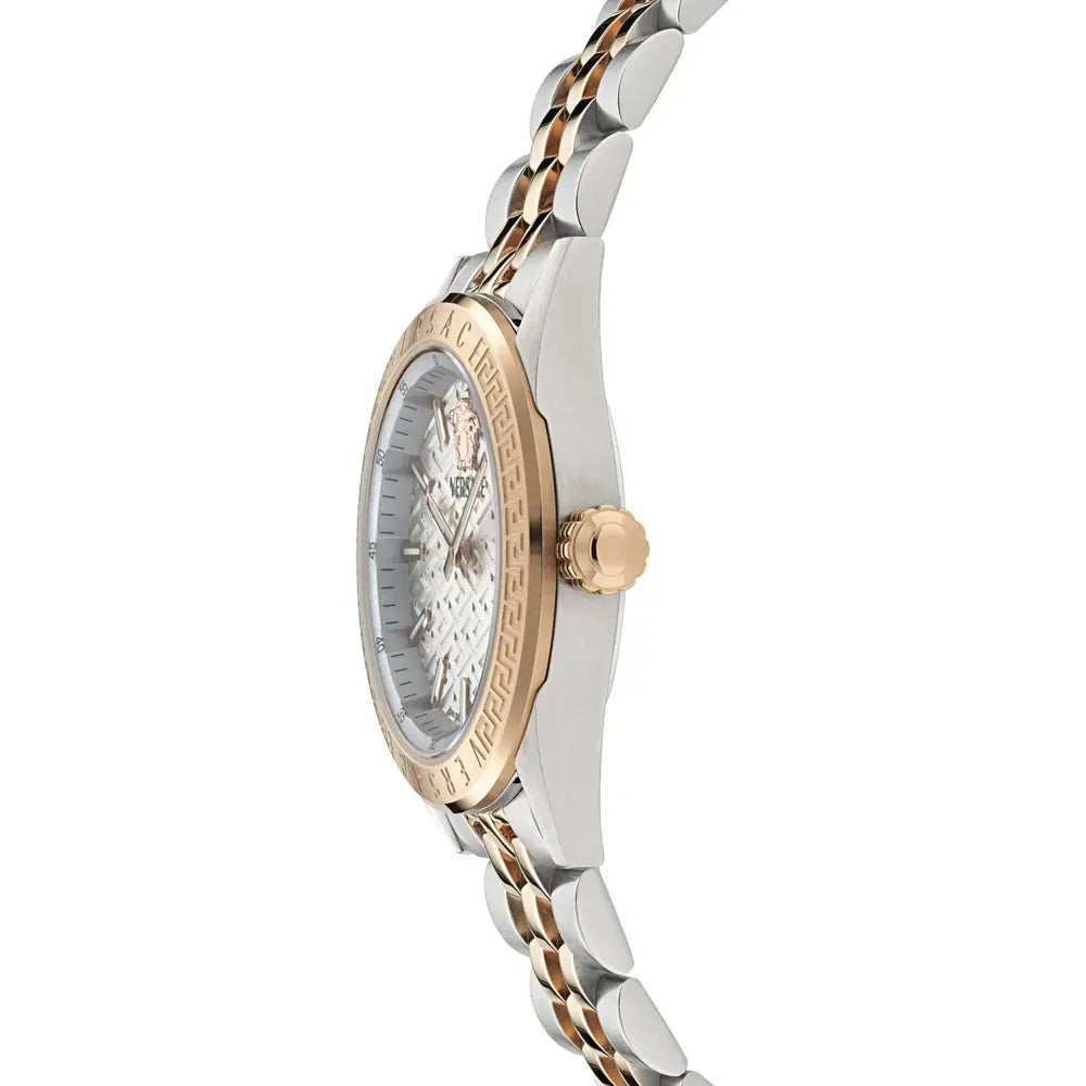 Versace V-Code Analog White Dial Two Tone Steel Strap Watch for Women - VE8I00624