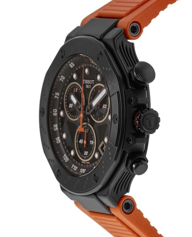 Tissot T Race Chronograph Black Dial Orange Rubber Strap Watch for Men - T141.417.37.051.02