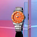 Citizen Mechanical Automatic Orange Dial Silver Steel Strap Watch for Men - NJ0128-80X