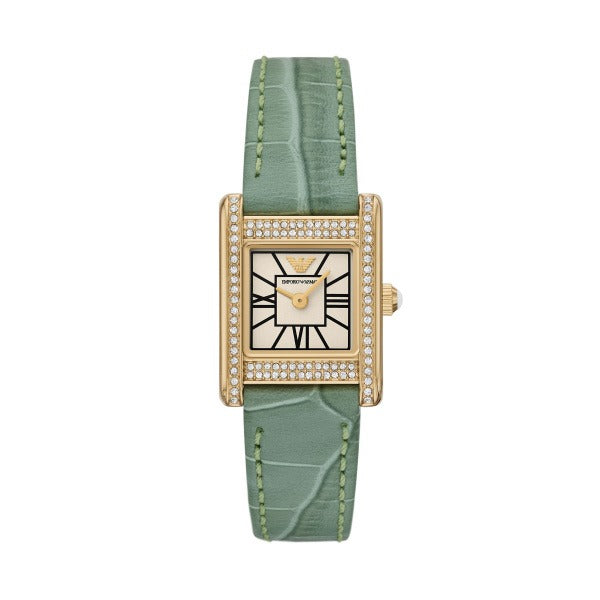  Shop Authentic Emporio Armani Classic White Dial Green Leather Strap Watch for Women - AR11661 - Luxxuri