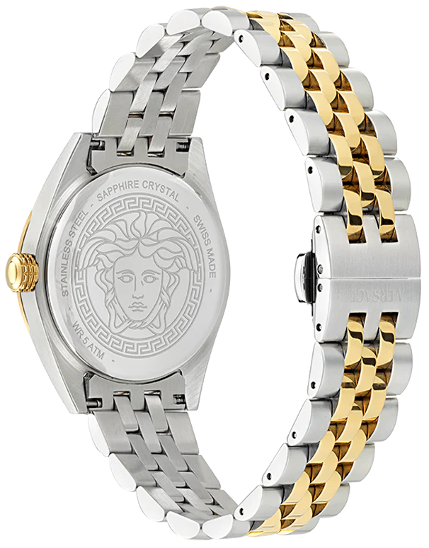 Versace V-Code Analog Turquoise Dial Two Tone Steel Strap Watch for Women - VE8I00524