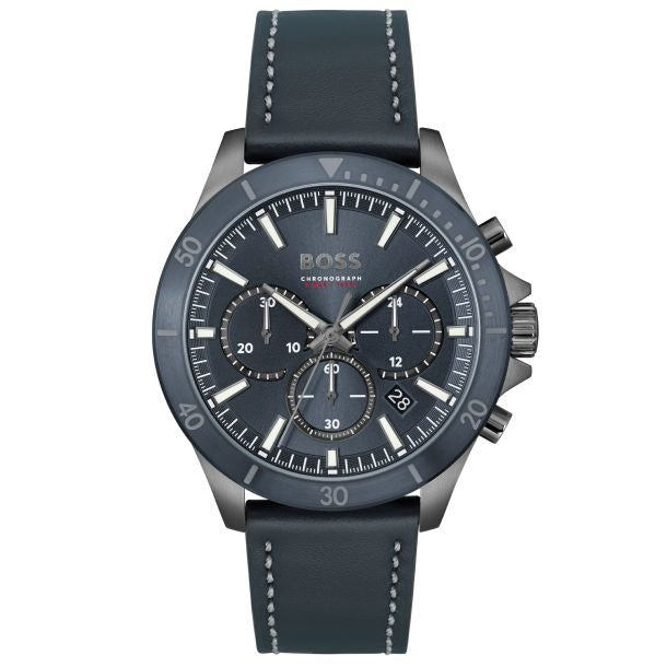  Shop Authentic Hugo Boss Troper Chronograph Blue Dial Blue Leather Strap Watch for Men - 1514056 - Luxxuri