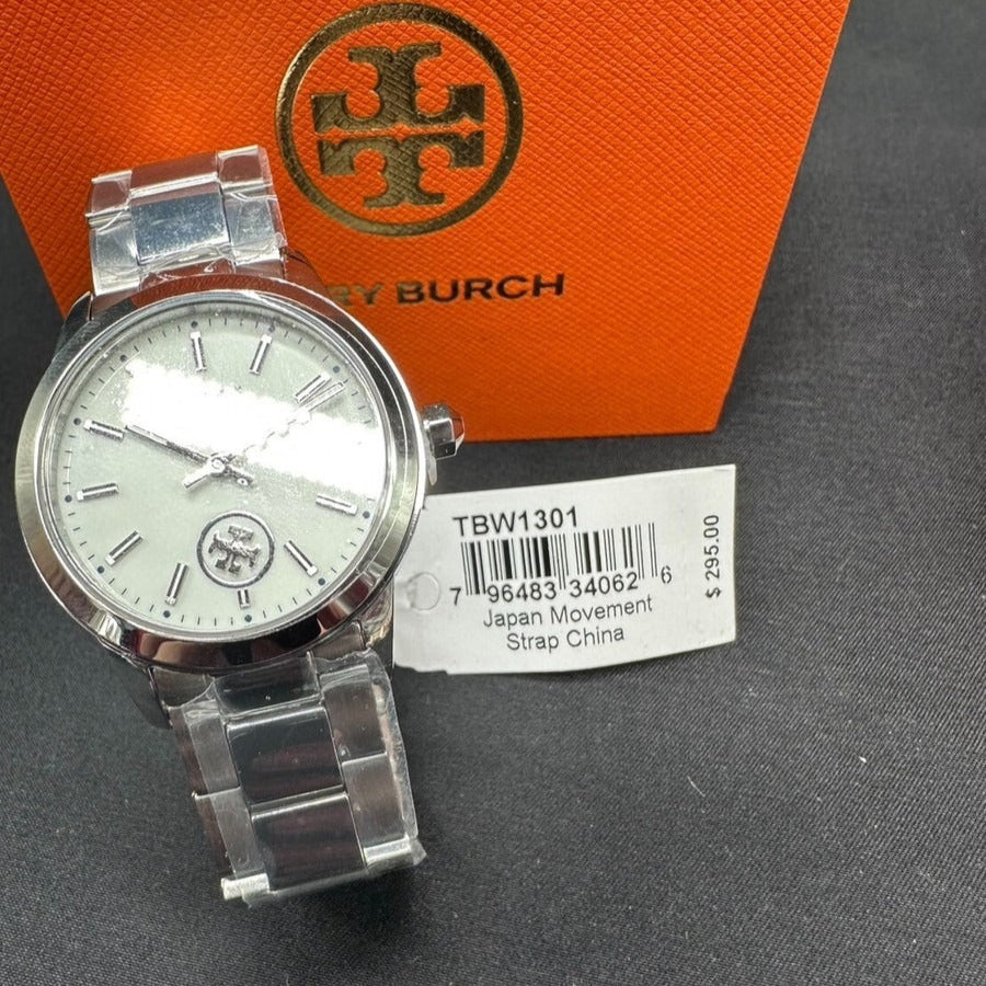 Tory Burch Collins White Dial Silver Steel Strap Watch for Women - TBW1301