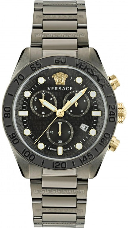  Shop Authentic Versace Greca Dome Chronograph Black Dial Grey Steel Strap Watch for Men - VE6K00623 - Luxxuri