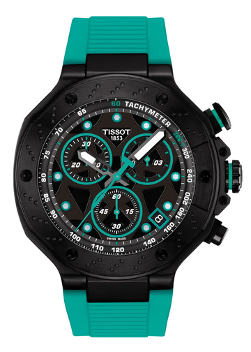 Tissot T Race Chronograph Black Dial Green Rubber Strap Watch for Men - T141.417.37.051.01
