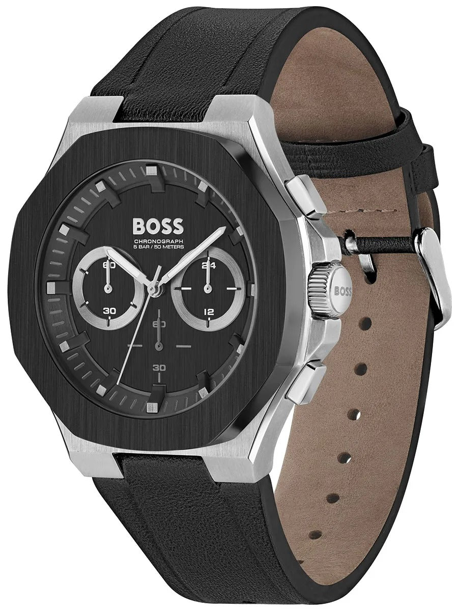  Shop Authentic Hugo Boss Taper Chronograph Black Dial Black Leather Strap Watch for Men - 1514085 - Luxxuri