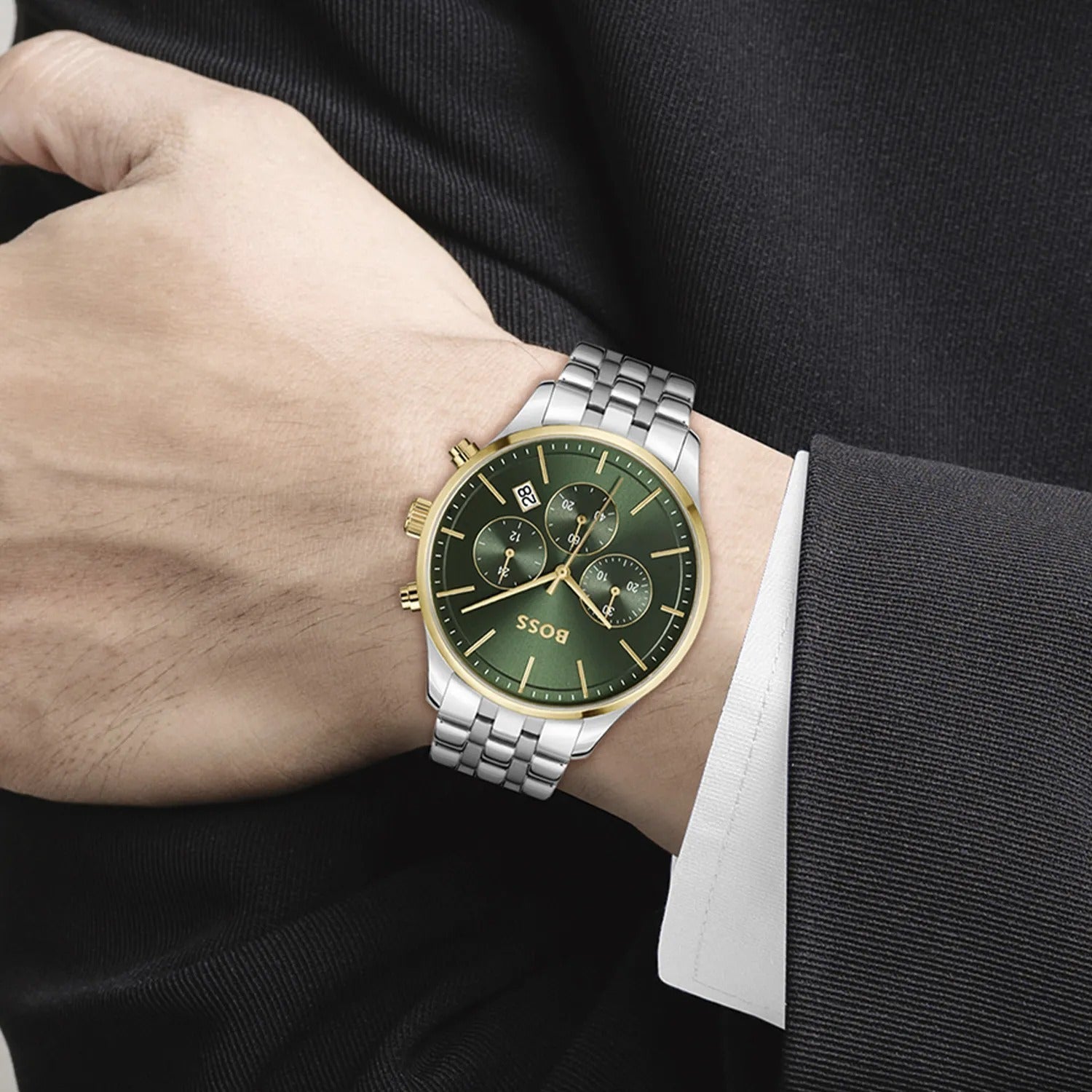  Shop Authentic Hugo Boss Avery Chronograph Green Dial Silver Steel Strap Watch for Men - 1514159 - Luxxuri