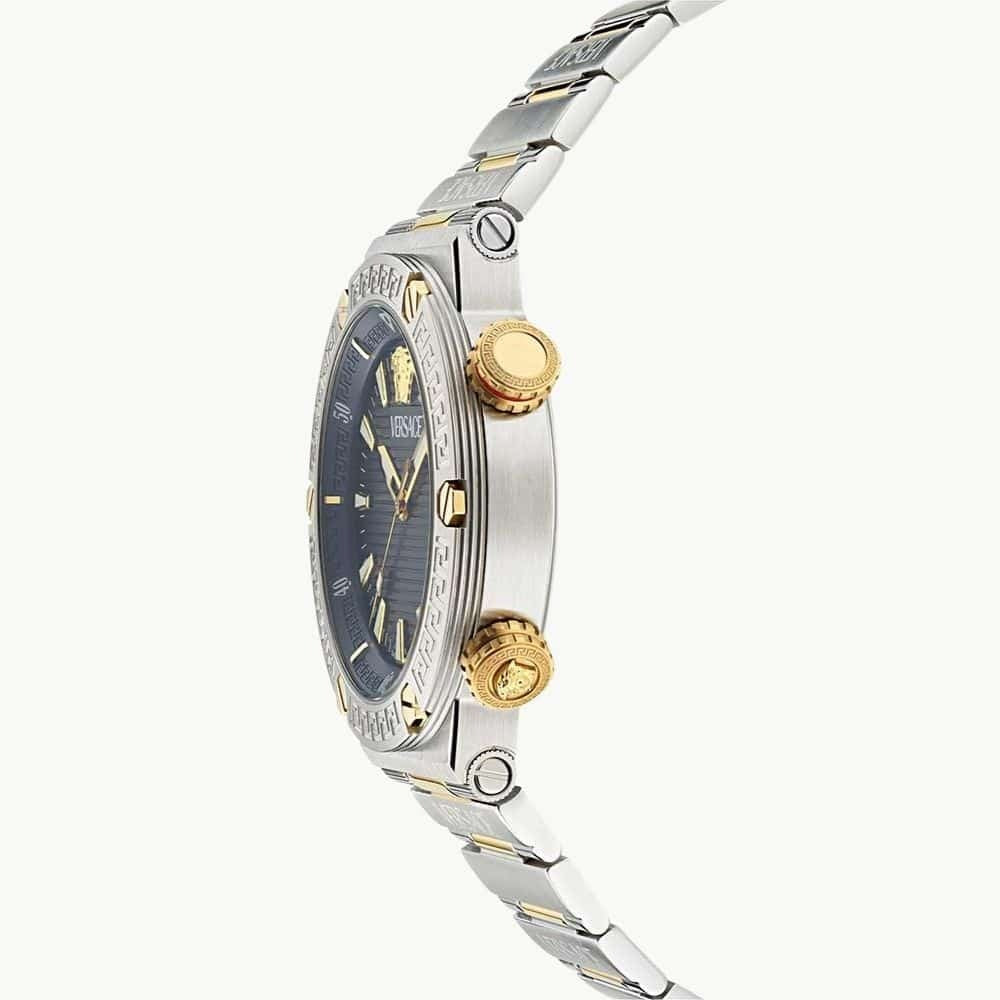  Shop Authentic Versace Greca Logo Diver Quartz Black Dial Two Tone Steel Strap Watch for Men - VE8G00424 - Luxxuri