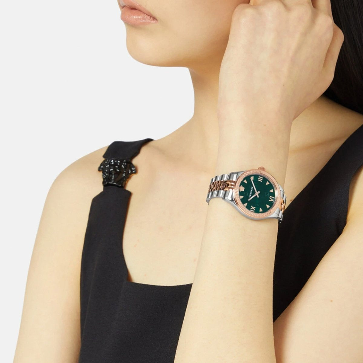 Versace Hellenyium Quartz Green Dial Two Tone Steel Strap Watch for Women - VE2S00422