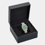 Shop Authentic Versace V-Code Analog Turquoise Dial Two Tone Steel Strap Watch for Women - VE8I00524 - Luxxuri