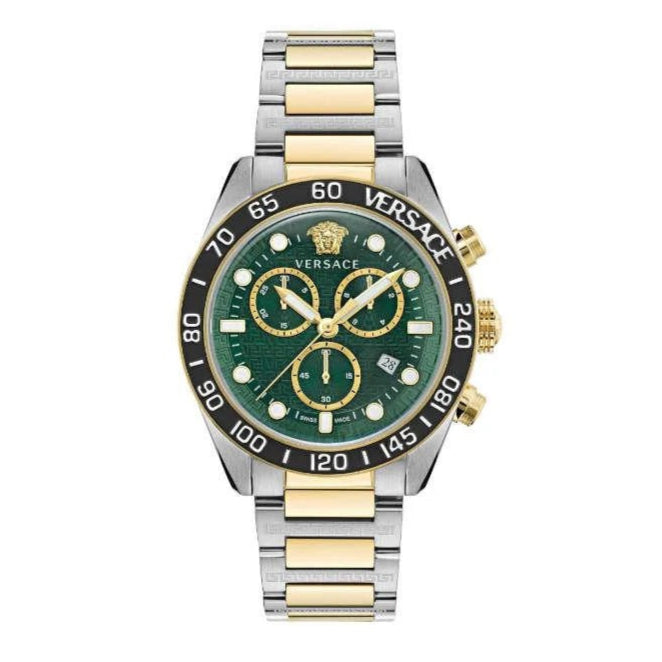  Shop Authentic Versace Greca Dome Chronograph Green Dial Two Tone Steel Strap Watch for Men - VE6K00423 - Luxxuri