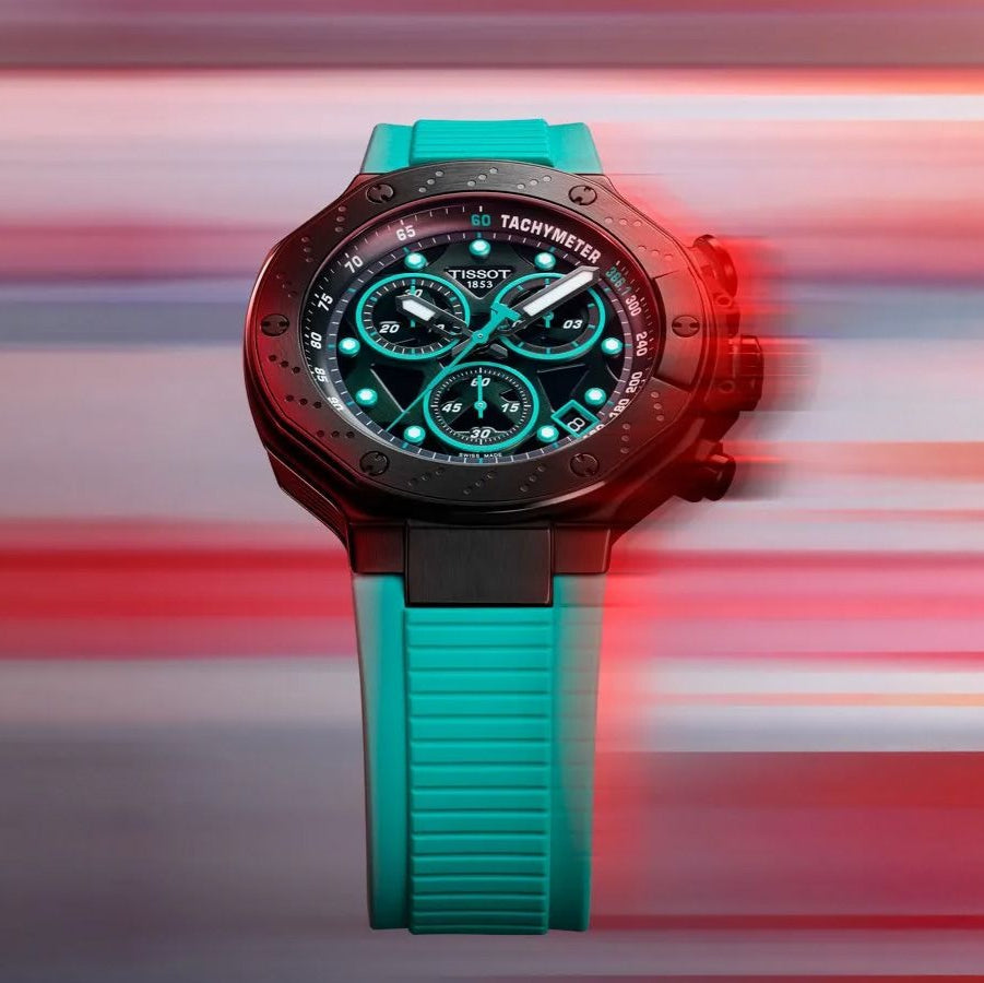 Tissot T Race Chronograph Black Dial Green Rubber Strap Watch for Men - T141.417.37.051.01