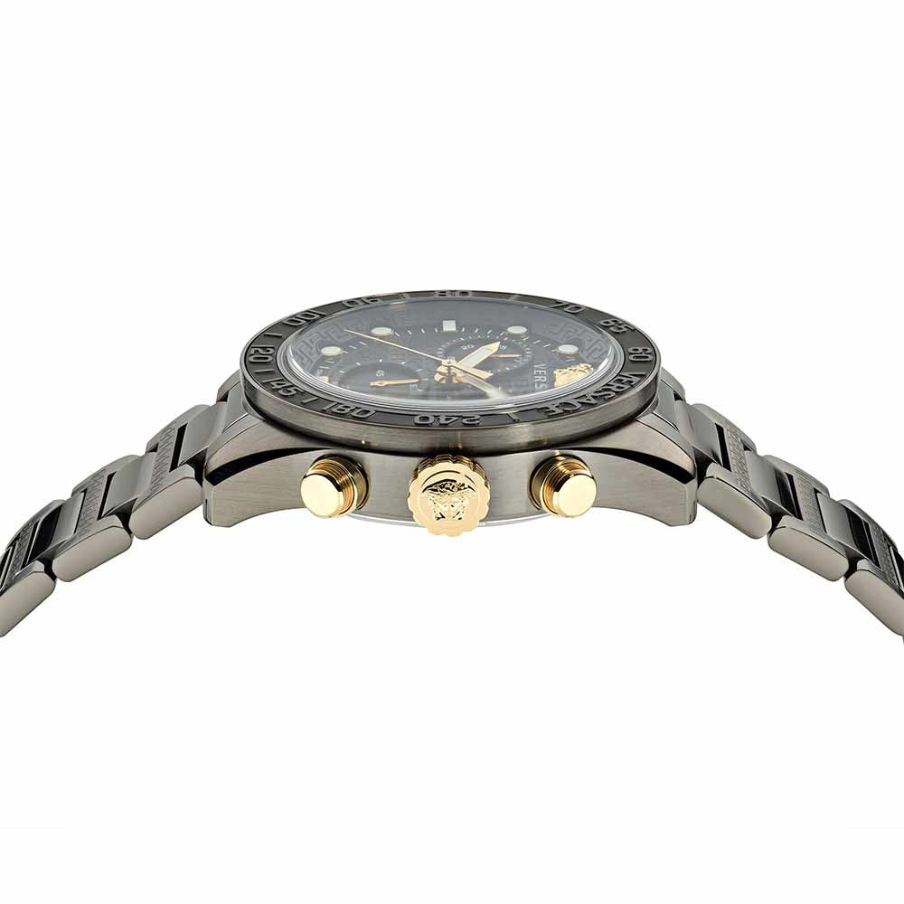 Versace Greca Dome Chronograph Black Dial Grey Steel Strap Watch for Men - VE6K00623