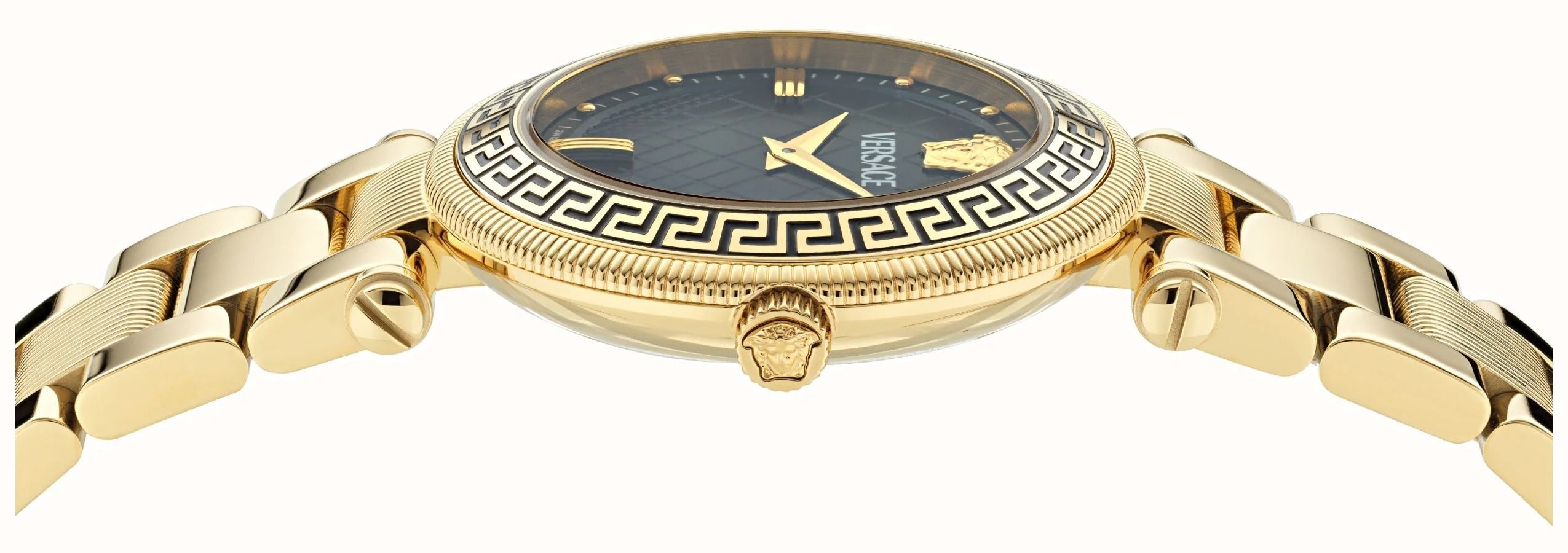 Versace Reve Analog Black Dial Gold Steel Strap Watch for Women - VE8B00624