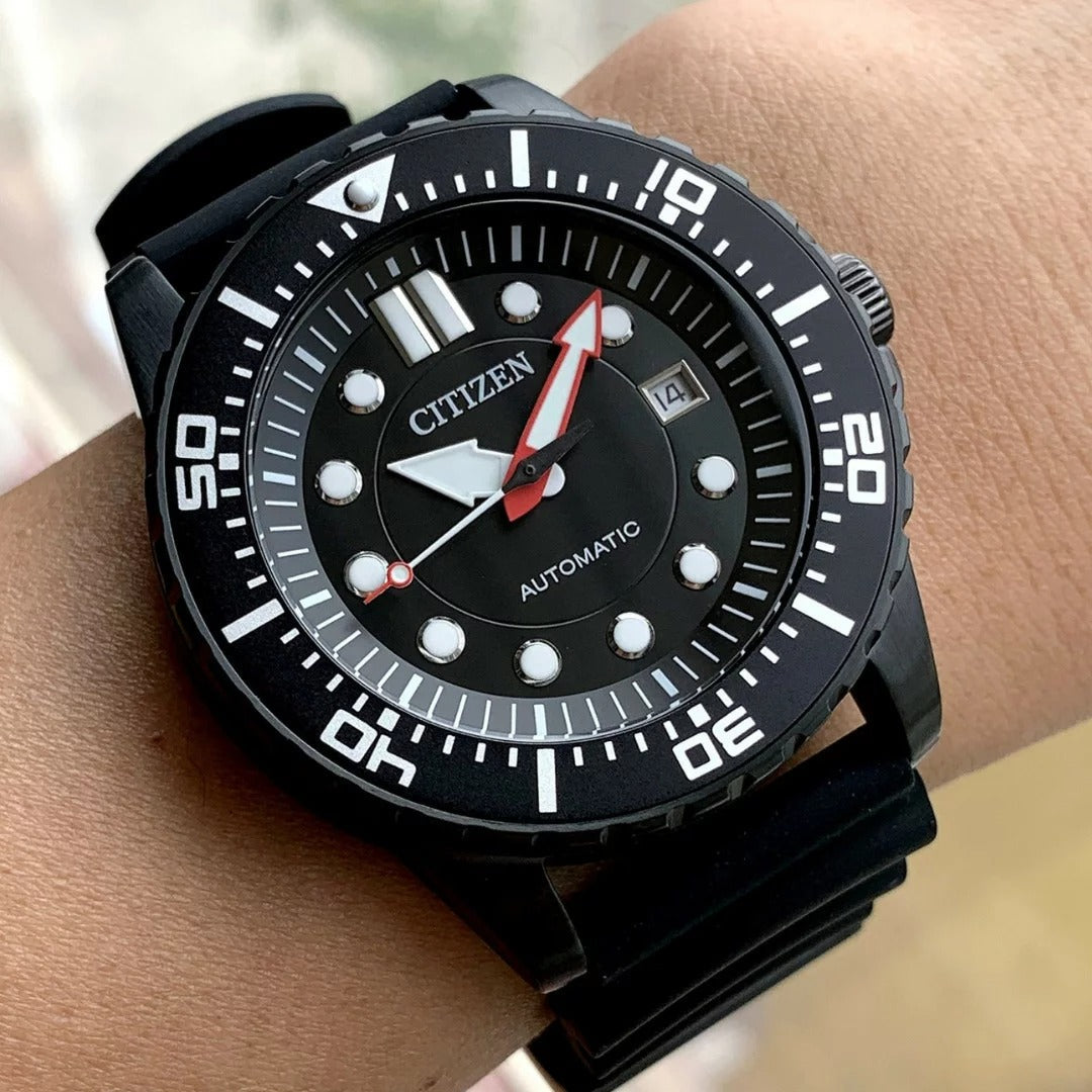 Citizen Mechanical Automatic Black Dial Black Rubber Strap Watch for Men - NJ0125-11E