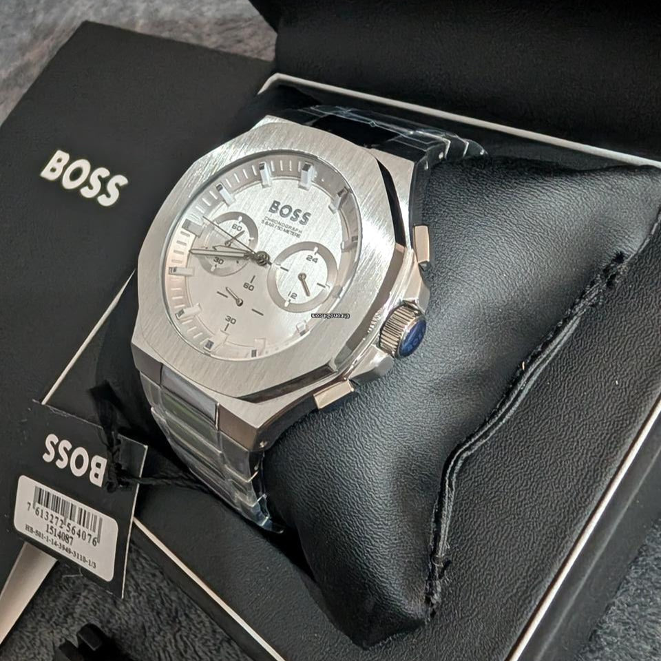  Shop Authentic Hugo Boss Taper Chronograph White Dial Silver Steel Strap Watch for Men - 1514087 - Luxxuri