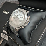  Shop Authentic Hugo Boss Taper Chronograph White Dial Silver Steel Strap Watch for Men - 1514087 - Luxxuri