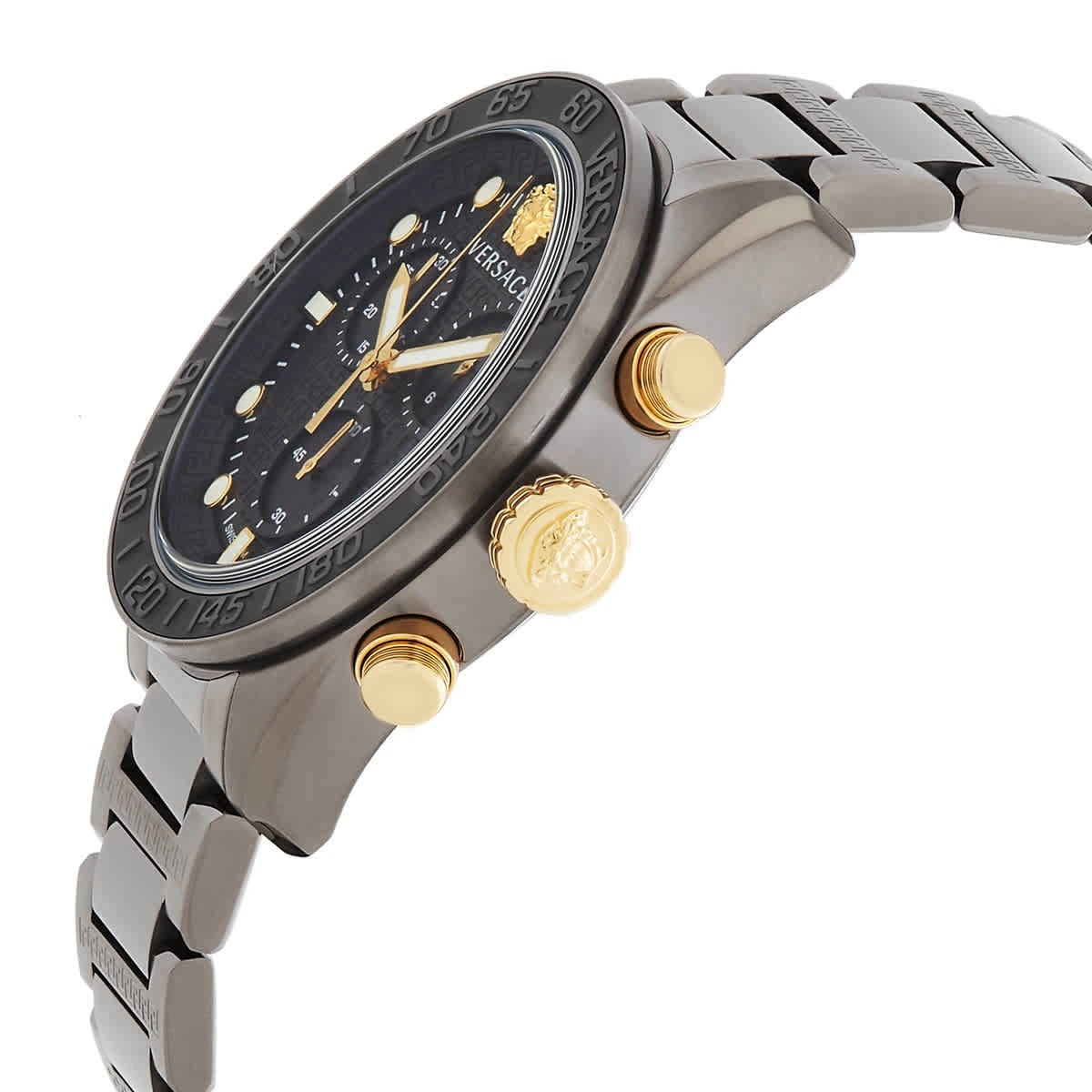 Shop Authentic Versace Greca Dome Chronograph Black Dial Grey Steel Strap Watch for Men - VE6K00623 - Luxxuri