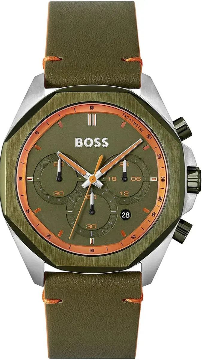  Shop Authentic Hugo Boss Cloud Chronograph Olive Green Dial Green Leather Strap Watch for Men - 1514018 - Luxxuri
