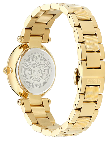 Versace Reve Analog Black Dial Gold Steel Strap Watch for Women - VE8B00624