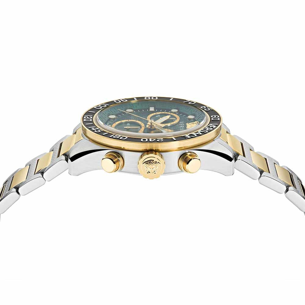  Shop Authentic Versace Greca Dome Chronograph Green Dial Two Tone Steel Strap Watch for Men - VE6K00423 - Luxxuri