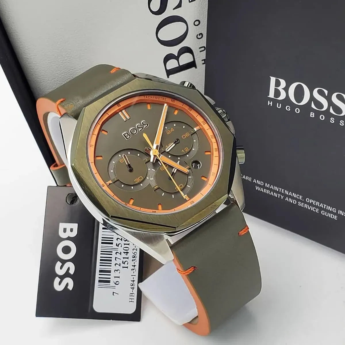  Shop Authentic Hugo Boss Cloud Chronograph Olive Green Dial Green Leather Strap Watch for Men - 1514018 - Luxxuri