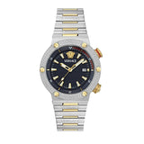  Shop Authentic Versace Greca Logo Diver Quartz Black Dial Two Tone Steel Strap Watch for Men - VE8G00424 - Luxxuri