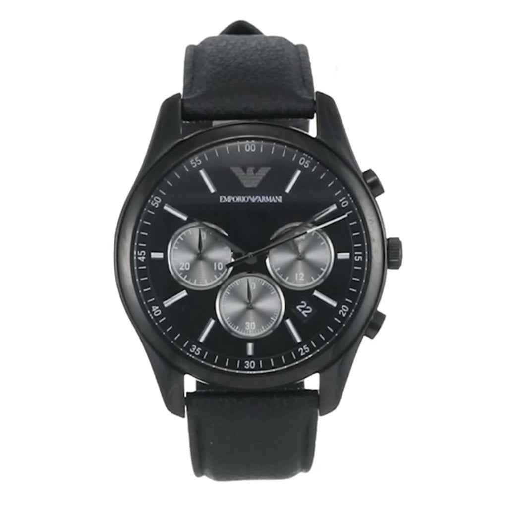 Emporio Armani Antonio Chronograph Black Dial Black Leather Strap Watch for Men - AR11583