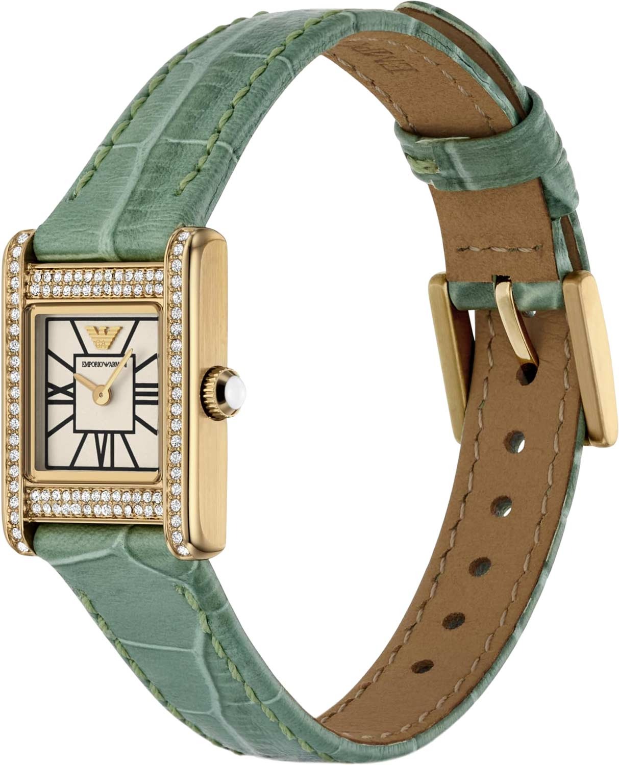 Shop Authentic Emporio Armani Classic White Dial Green Leather Strap Watch for Women - AR11661 - Luxxuri