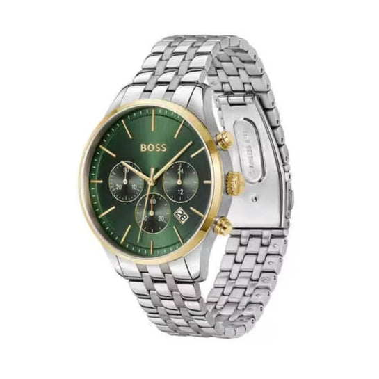  Shop Authentic Hugo Boss Avery Chronograph Green Dial Silver Steel Strap Watch for Men - 1514159 - Luxxuri