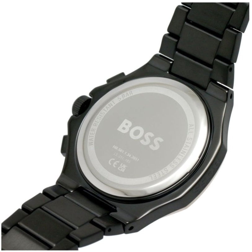 Hugo Boss Taper Chronograph Black Dial Black Steel Strap Watch for Men - 1514090