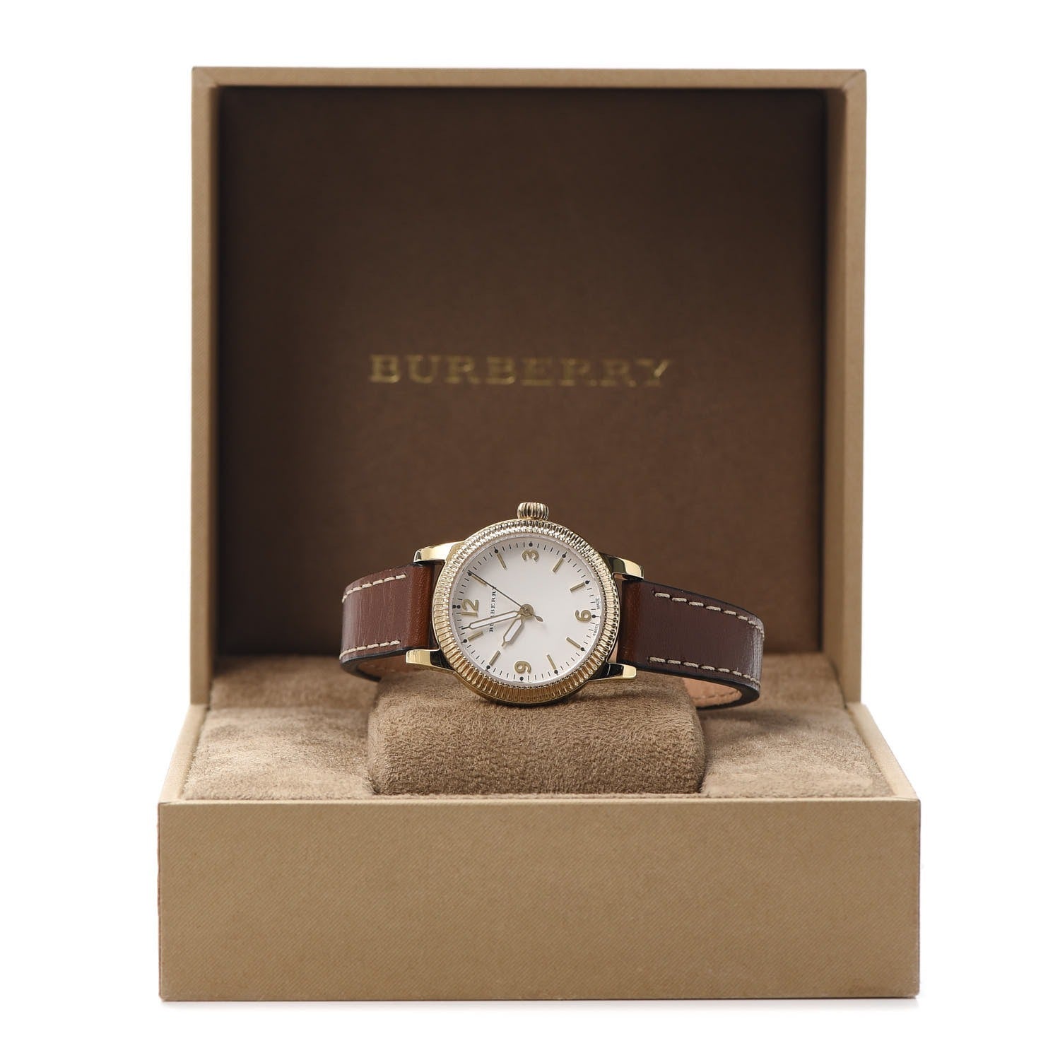  Shop Authentic Burberry The Utilitarian White Dial Brown Leather Strap Watch for Women - BU7865 - Luxxuri