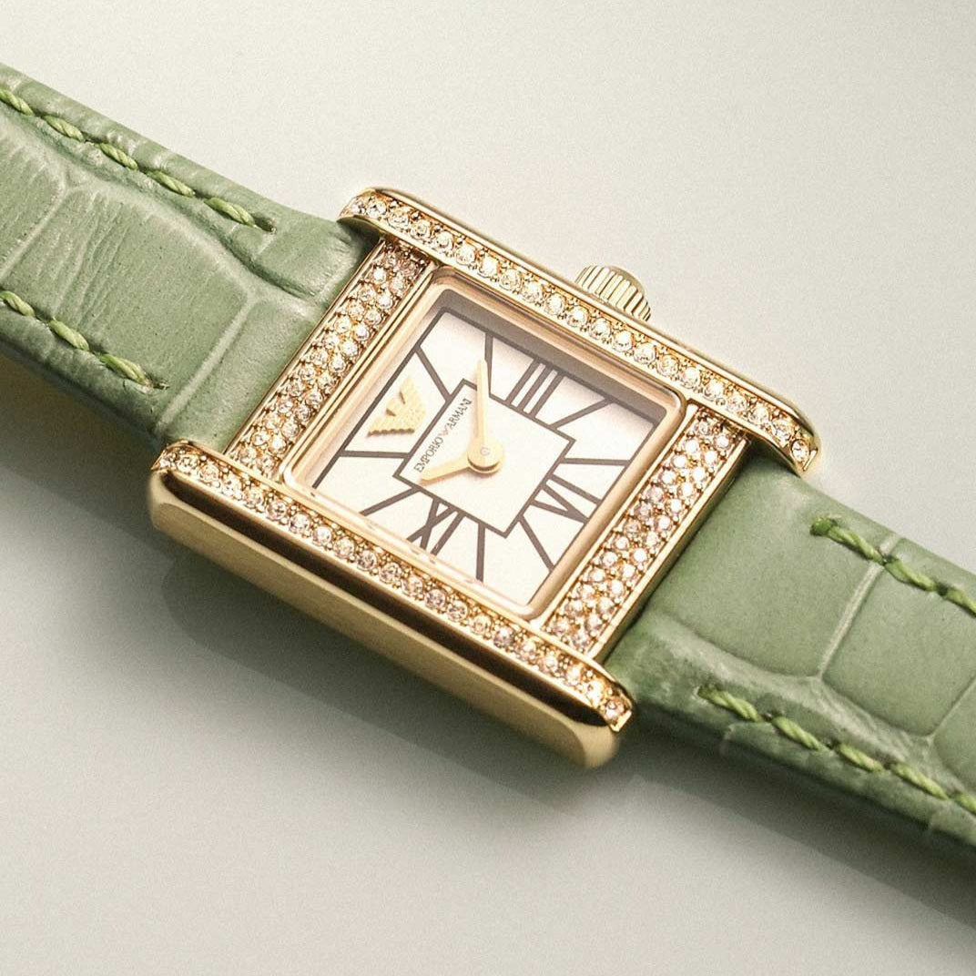  Shop Authentic Emporio Armani Classic White Dial Green Leather Strap Watch for Women - AR11661 - Luxxuri