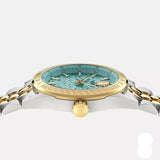  Shop Authentic Versace V-Code Analog Turquoise Dial Two Tone Steel Strap Watch for Women - VE8I00524 - Luxxuri