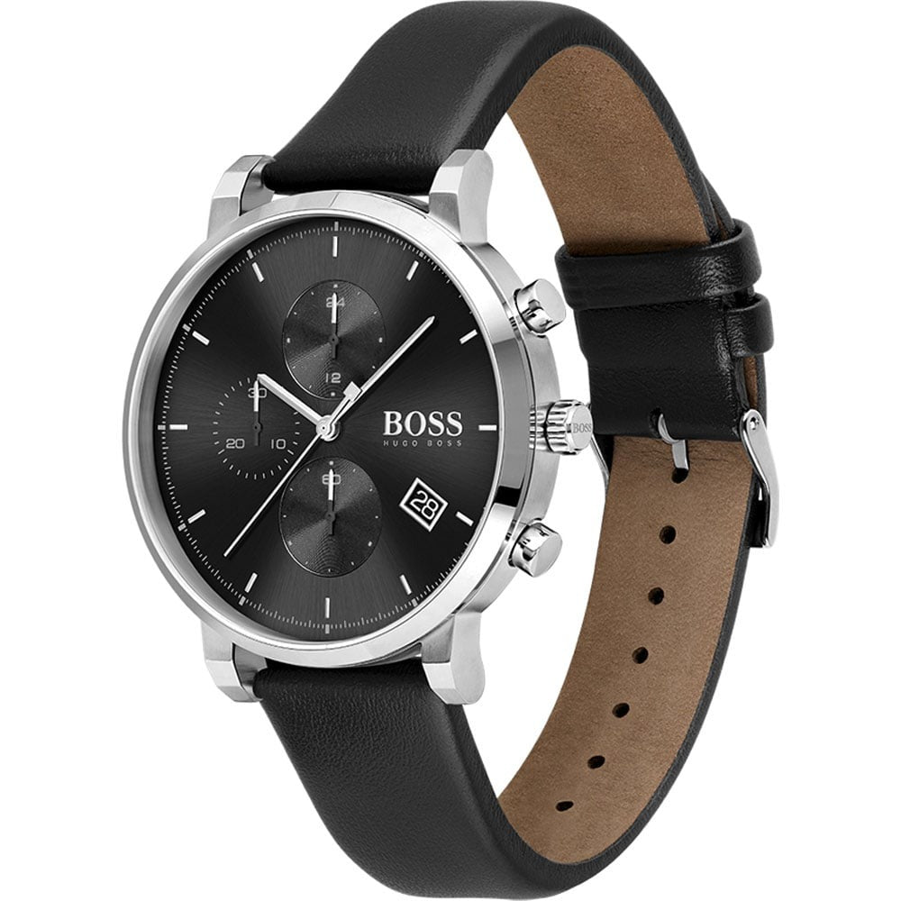  Shop Authentic Hugo Boss Integrity Chronograph Black Dial Black Leather Strap Watch for Men - 1513777 - Luxxuri