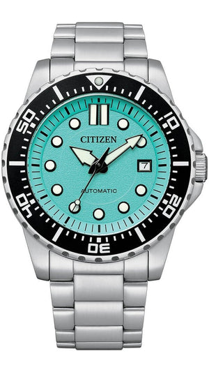Citizen Mechanical Automatic Turquoise Dial Silver Steel Strap Watch for Men - NJ0170-83X