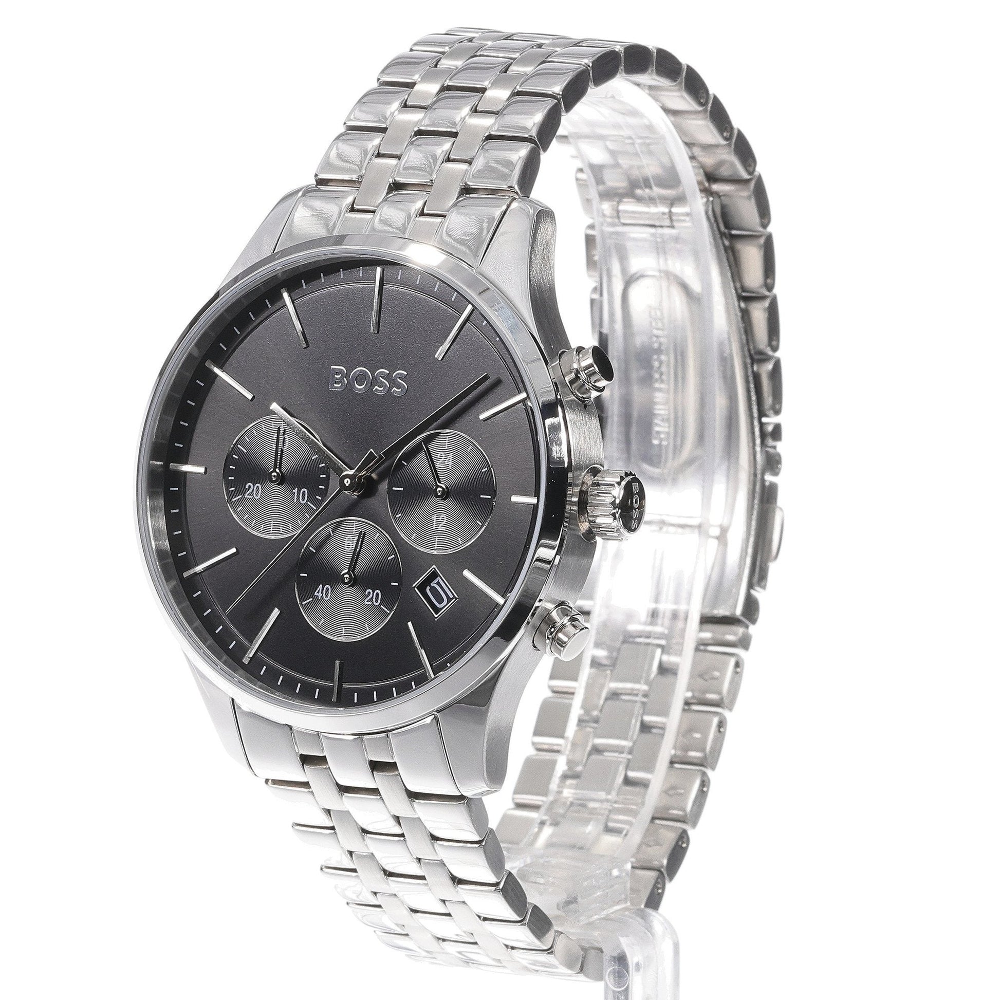  Shop Authentic Hugo Boss Avery Chronograph Black Dial Silver Steel Strap Watch for Men - 1514157 - Luxxuri
