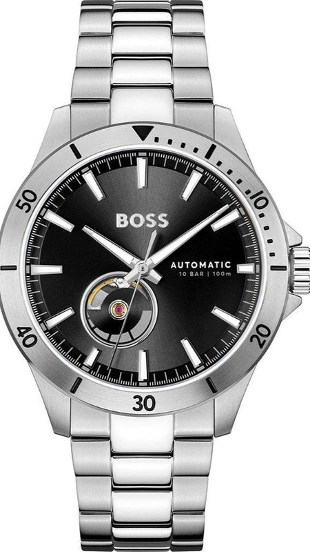  Shop Authentic Hugo Boss Troper Chronograph Automatic Black Dial Silver Steel Strap Watch for Men - 1514202 - Luxxuri