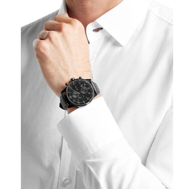  Shop Authentic Hugo Boss Aeroliner Chronograph Black Dial Black Leather Strap Watch for Men - 1512567 - Luxxuri