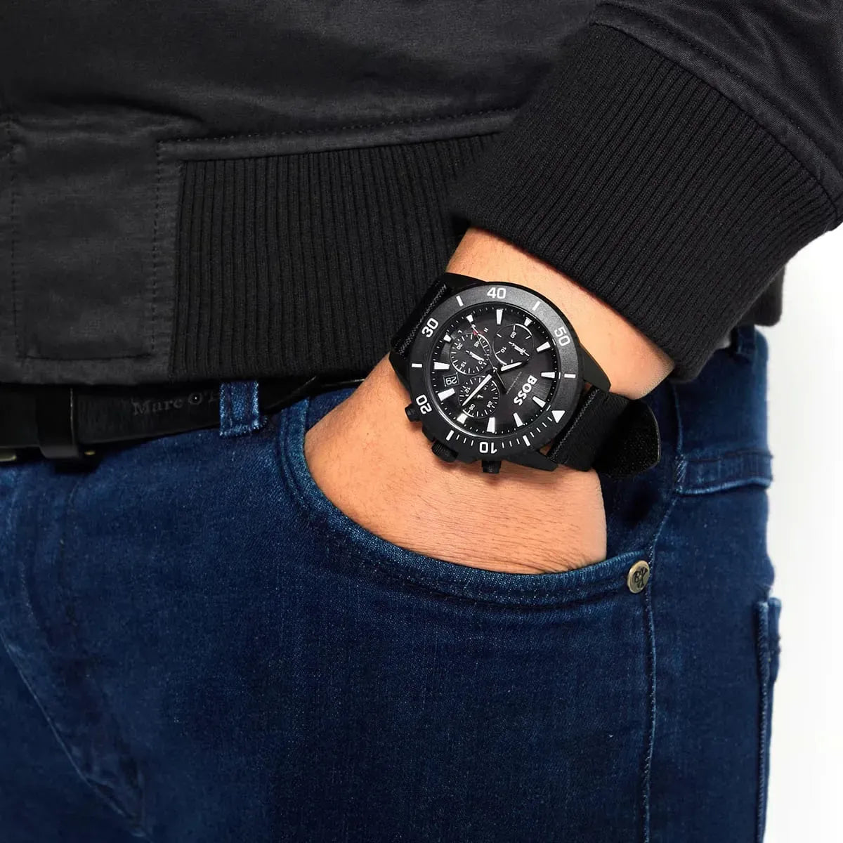  Shop Authentic Hugo Boss Admiral Chronograph Black Dial Black Nylon Strap Watch for Men - 1513918 - Luxxuri