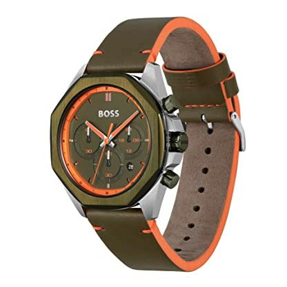  Shop Authentic Hugo Boss Cloud Chronograph Olive Green Dial Green Leather Strap Watch for Men - 1514018 - Luxxuri