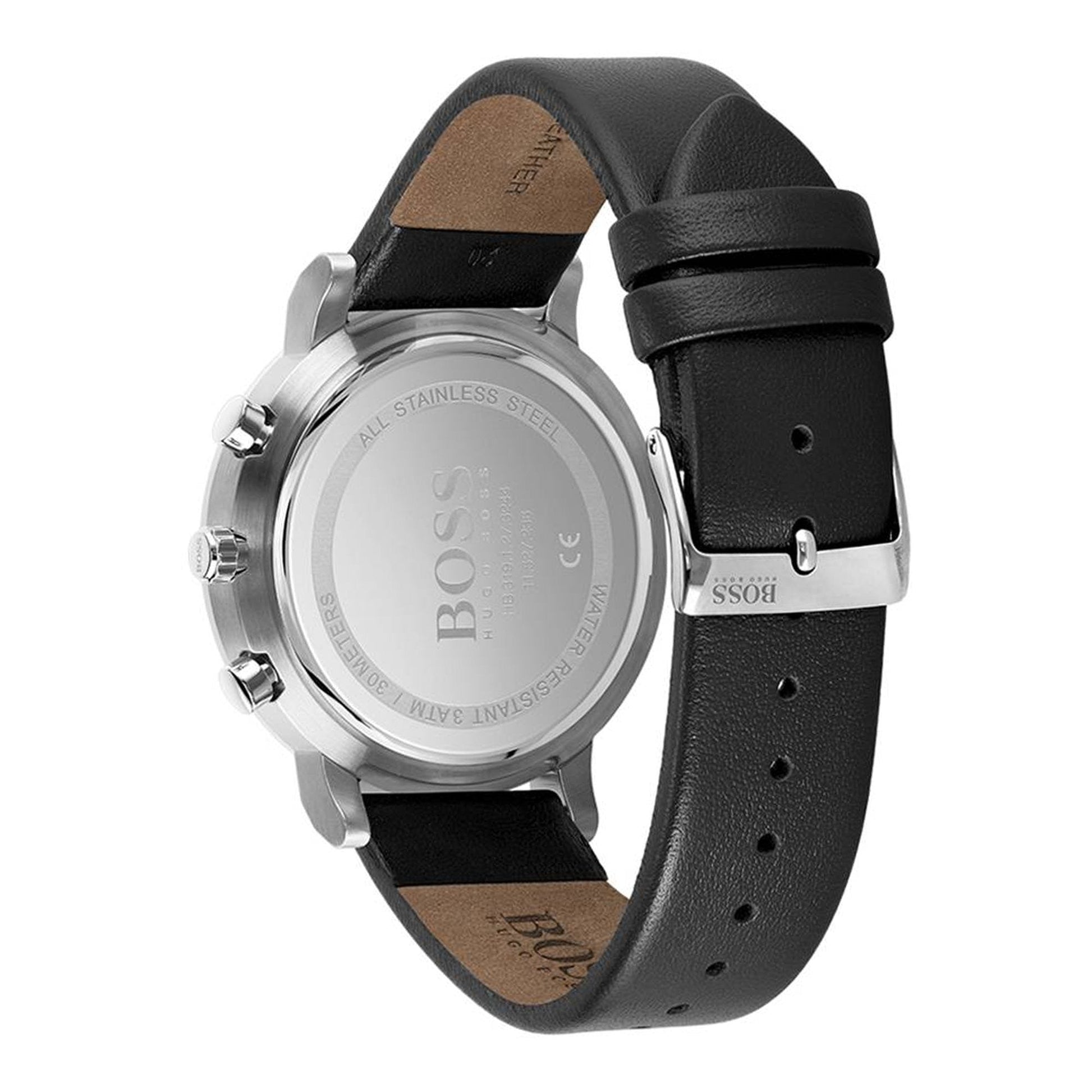  Shop Authentic Hugo Boss Integrity Chronograph Black Dial Black Leather Strap Watch for Men - 1513777 - Luxxuri