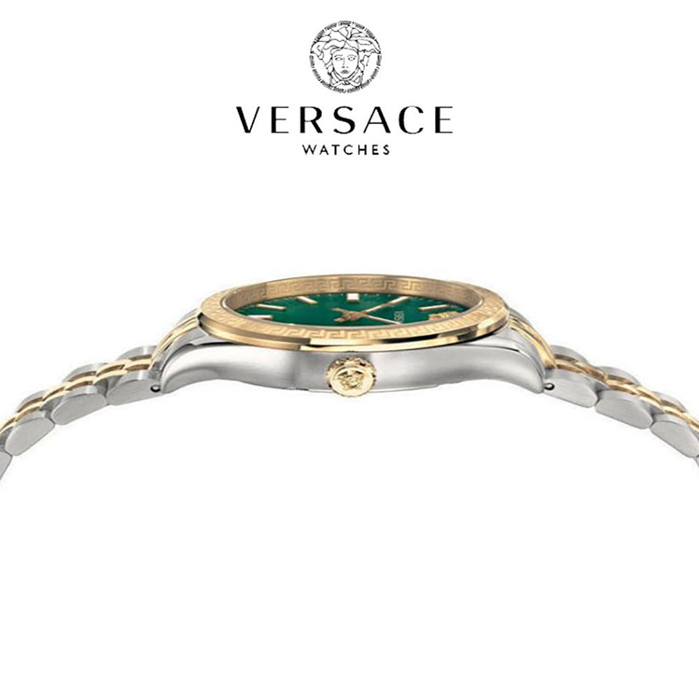  Shop Authentic Versace Hellenyium Quartz Green Dial Two Tone Steel Strap Watch for Women - VEHU00420 - Luxxuri