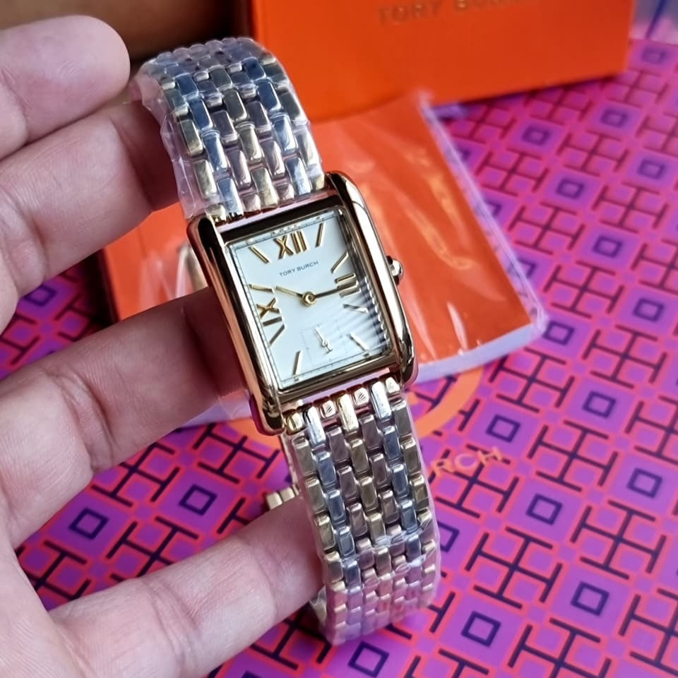 Tory Burch Eleanor White Dial Tri Tone Steel Strap Watch for Women - TBW1078