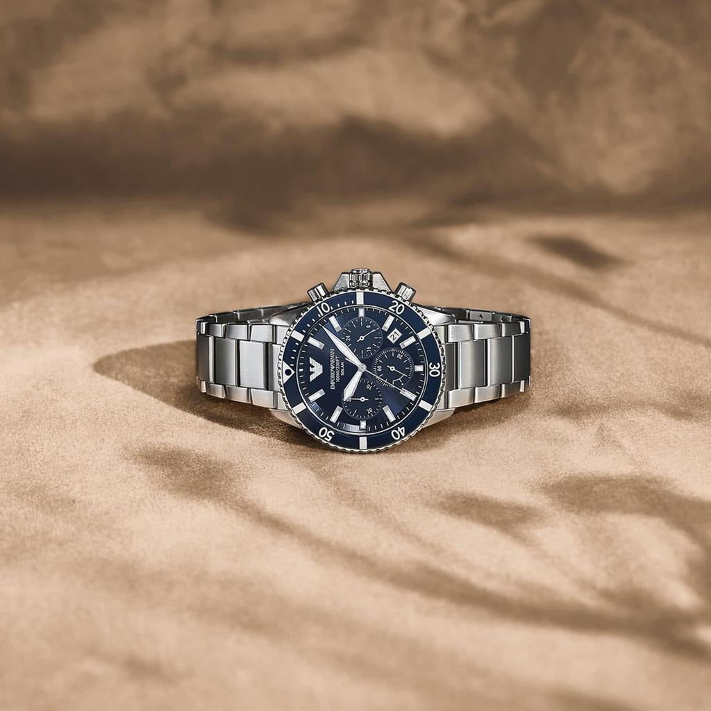 Emporio Armani World Explorer Chronograph Blue Dial Silver Steel Strap Watch for Men - AR11681