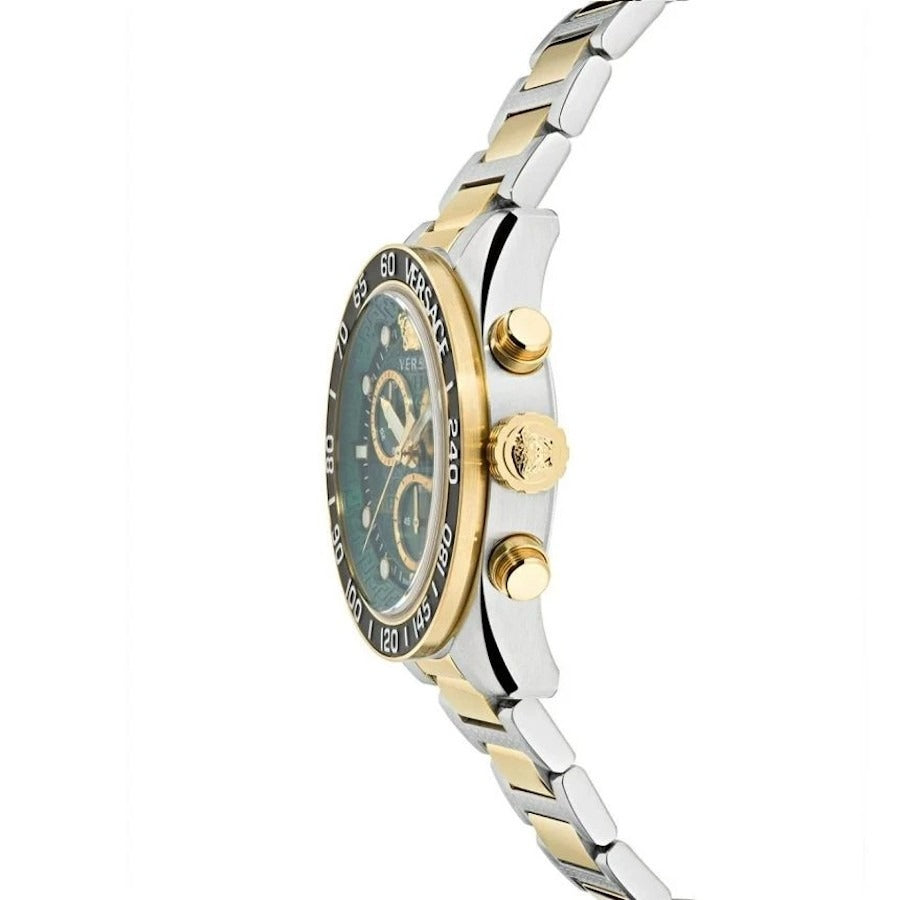 Shop Authentic Versace Greca Dome Chronograph Green Dial Two Tone Steel Strap Watch for Men - VE6K00423 - Luxxuri