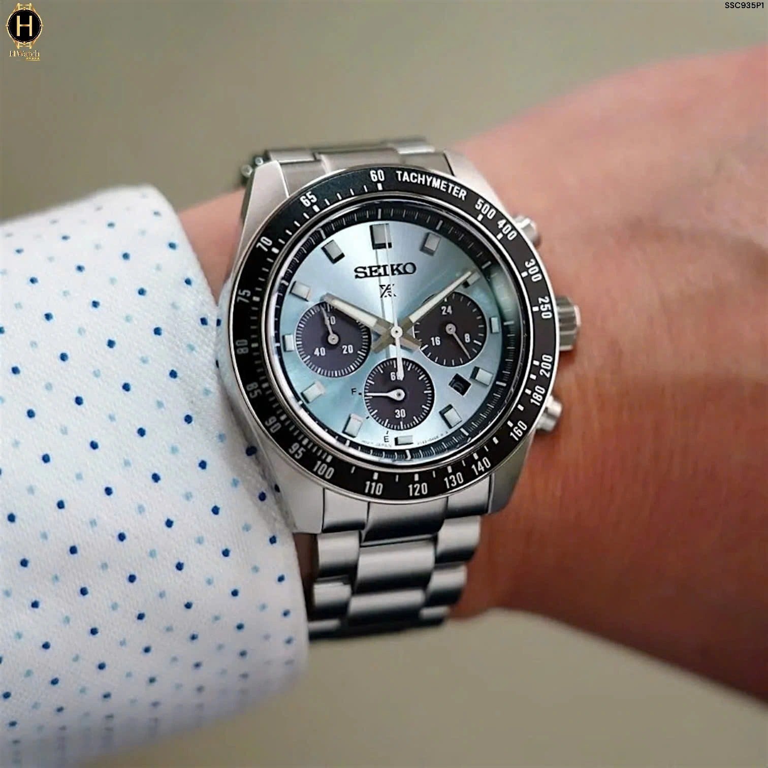 Seiko Prospex Speedtimer 41.4 Solar Chronograph Blue Dial Silver Steel Strap Watch for Men - SSC935