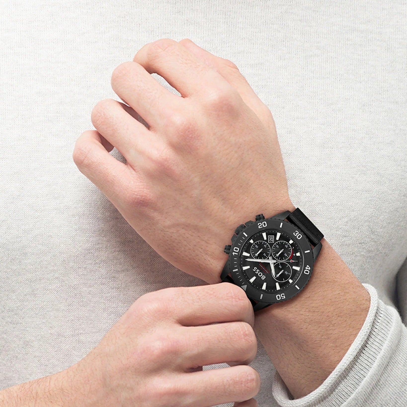 Hugo Boss Admiral Chronograph Black Dial Black Nylon Strap Watch for Men - 1513918