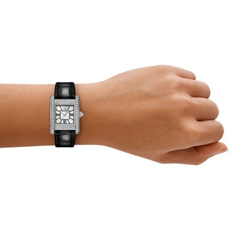  Shop Authentic Emporio Armani Classic Crystals Silver Dial Black Leather Strap Watch for Women - AR11660 - Luxxuri